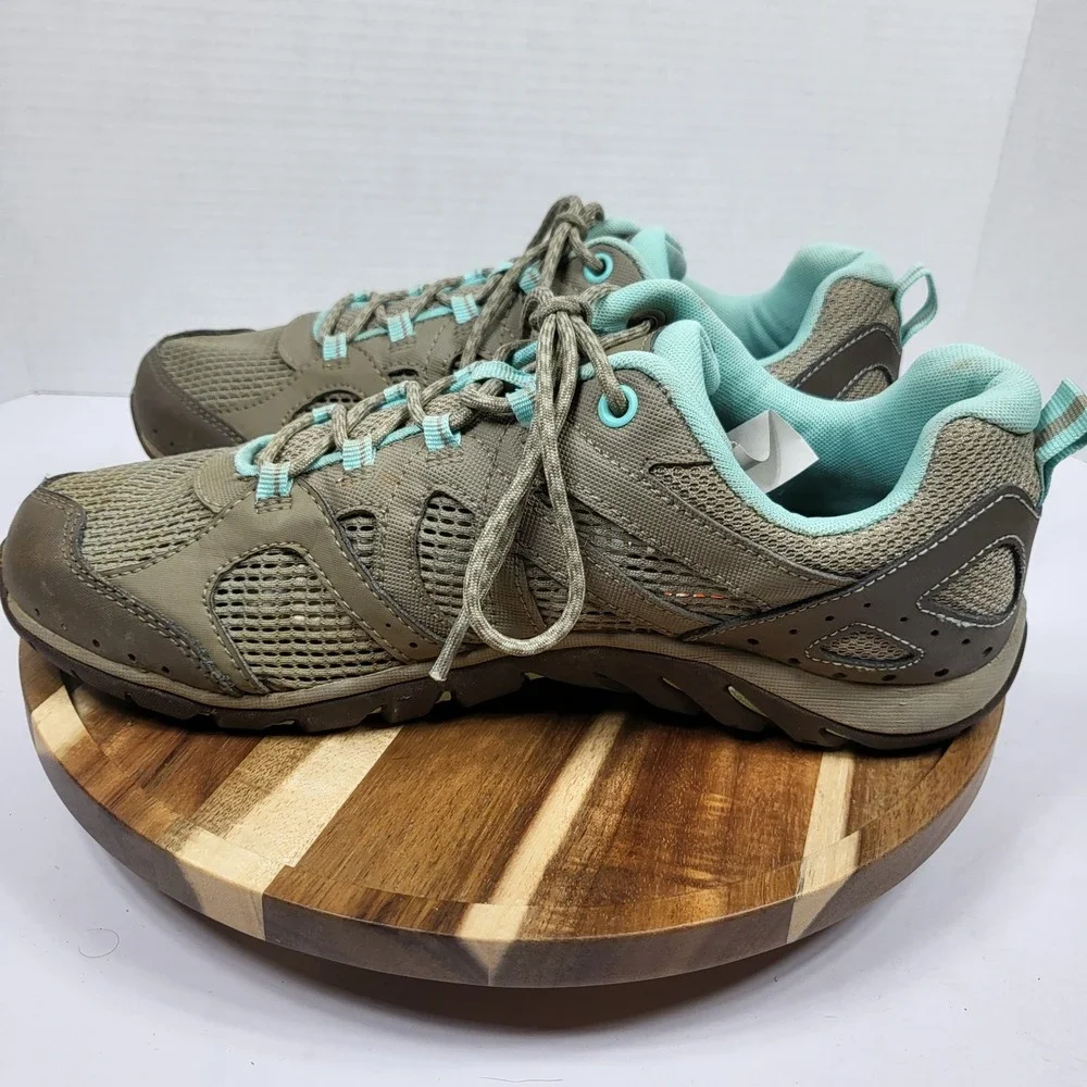 Merrell Hiking Shoes Women 9.5 Brown Aqua Good Mesh Trail Performance Hiker